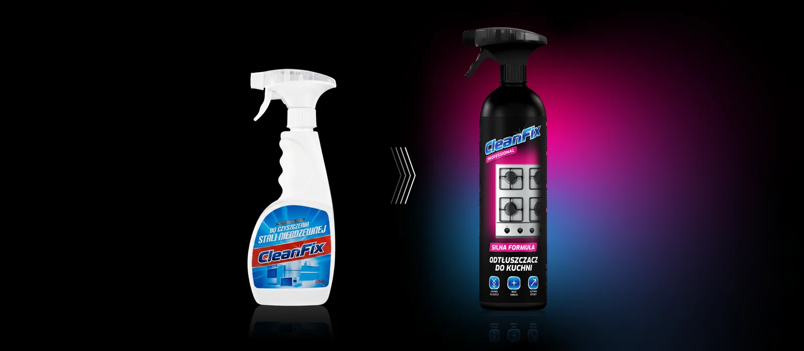 Porównanie przed i po redesignu etykiety Cleanfix