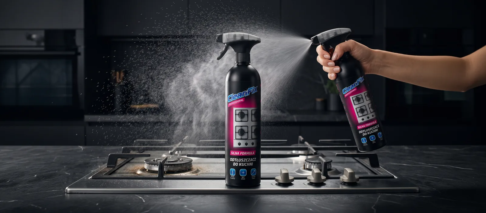 Środek Cleanfix w użyciu podczas czyszczenia kuchni